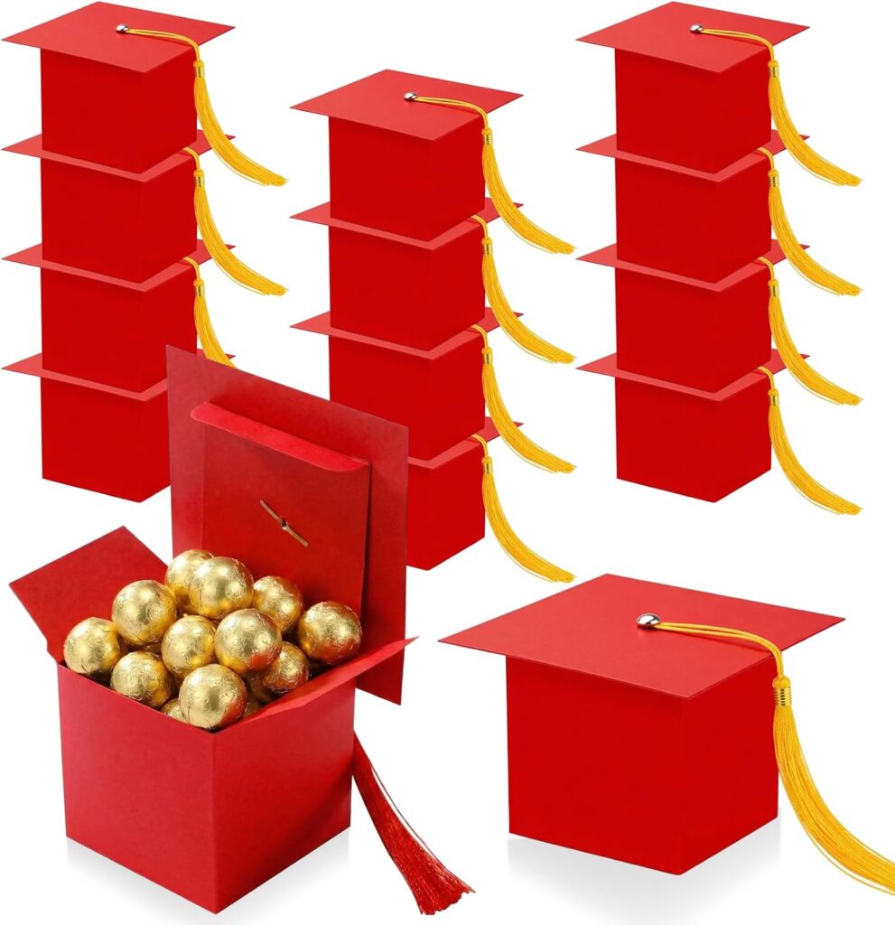 12 Pieces Clabby 12 Pieces Graduation Cap Boxes with Tassel, Red