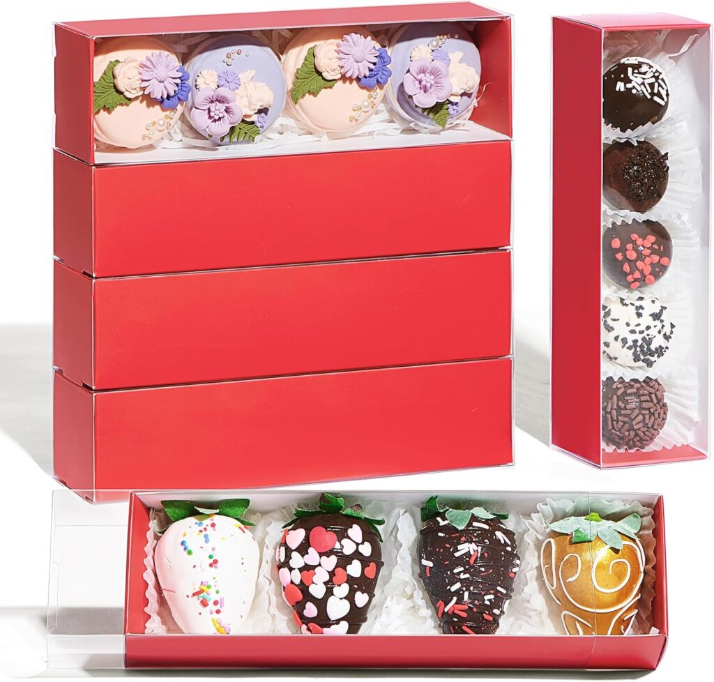 12Pcs 8x2.2x2 Inches Mcaron,Truffle,Chocolate Boxes Empty Bakery Boxes for Chocolate Covered Strawberry,Bonbon & Party Favors