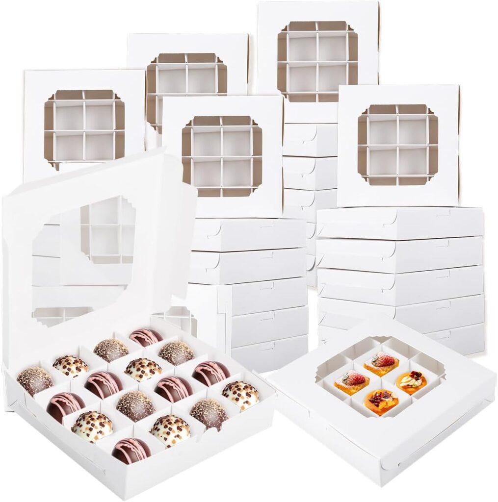 20pcs Empty White Pick and Mix Sweet Boxes with Inserts Clear Window and Divider for Chocolate Sweet Assortment 16-Compartments Quick Assemble Sampler Boxes