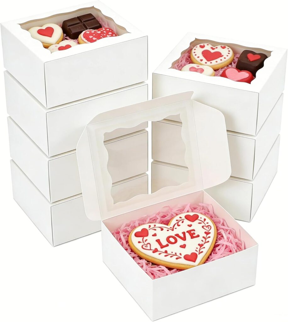 40pcs White Cookie Boxes 4x4x2 Inch Bakery Boxes with window