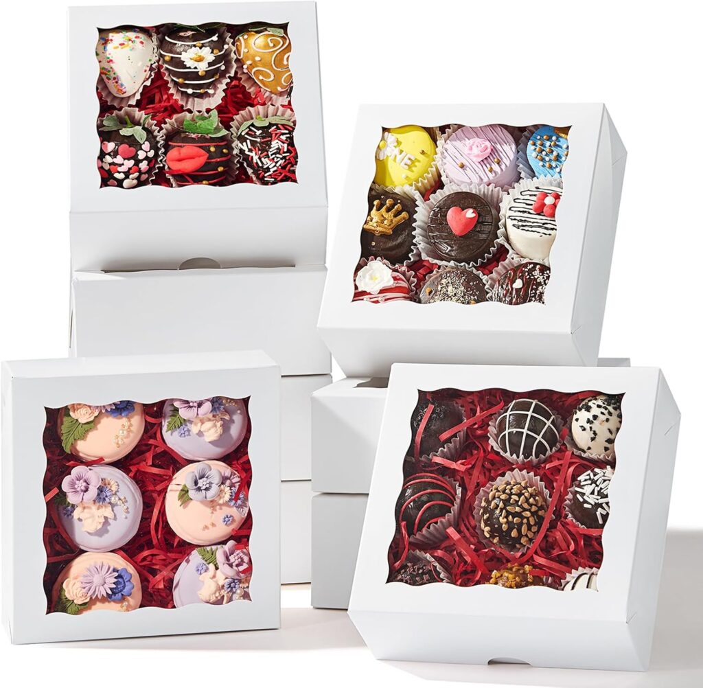 6"x6"x2½ 20PCS White Bakery Boxes with Window - Small Cake, Macaron, Pie & Truffle Chocolate Boxes for Easter Mother's Father's Christmas Valentine's Birthday Day