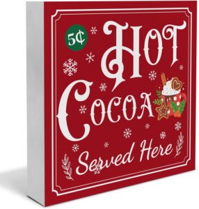 Christmas Hot Cocoa Wood Box Sign Decor Hot Cocoa Served Here Block Sign for Kitchen Bar Chocolate Station Decoration