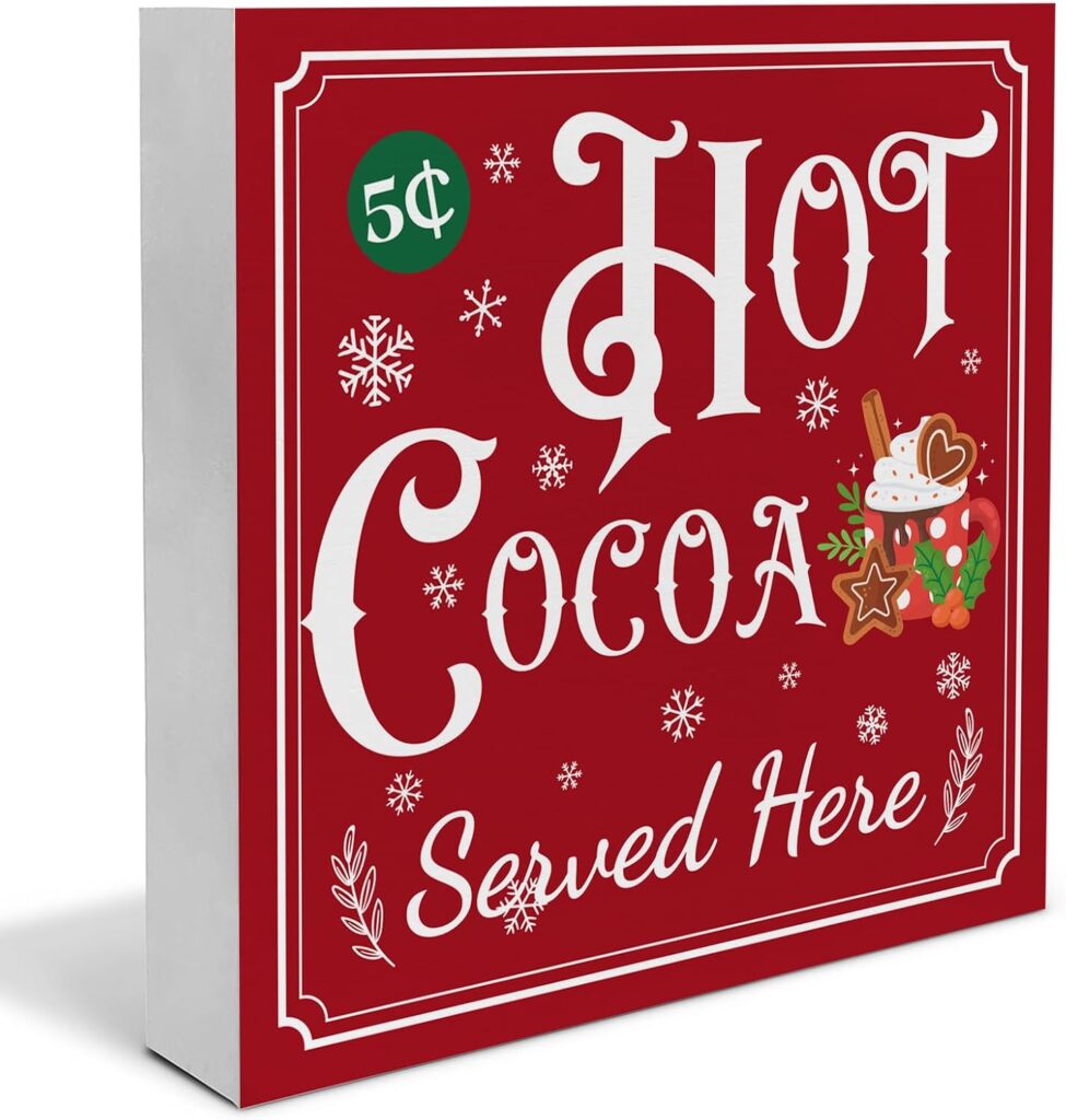 Christmas Hot Cocoa Wood Box Sign Decor Hot Cocoa Served Here Block Sign for Kitchen Bar Chocolate Station Decoration