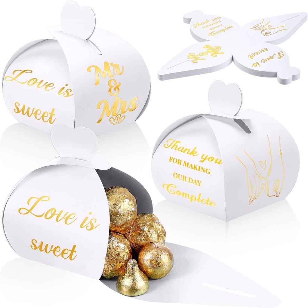 Humyoun 50 Pack Small Wedding Thank You Candy Boxes, Gold Foil