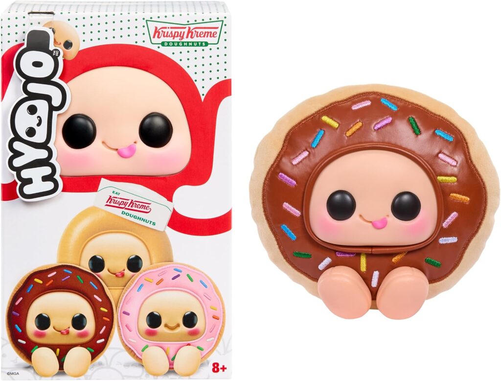 Hyojo Krispy Kreme Doughnuts Series, Blind Box Collectible Plush, Limited Edition Toy Gift for All Ages, 3 to Collect, Chocolate & Strawberry Iced, and Original Glazed with a Signature Hat