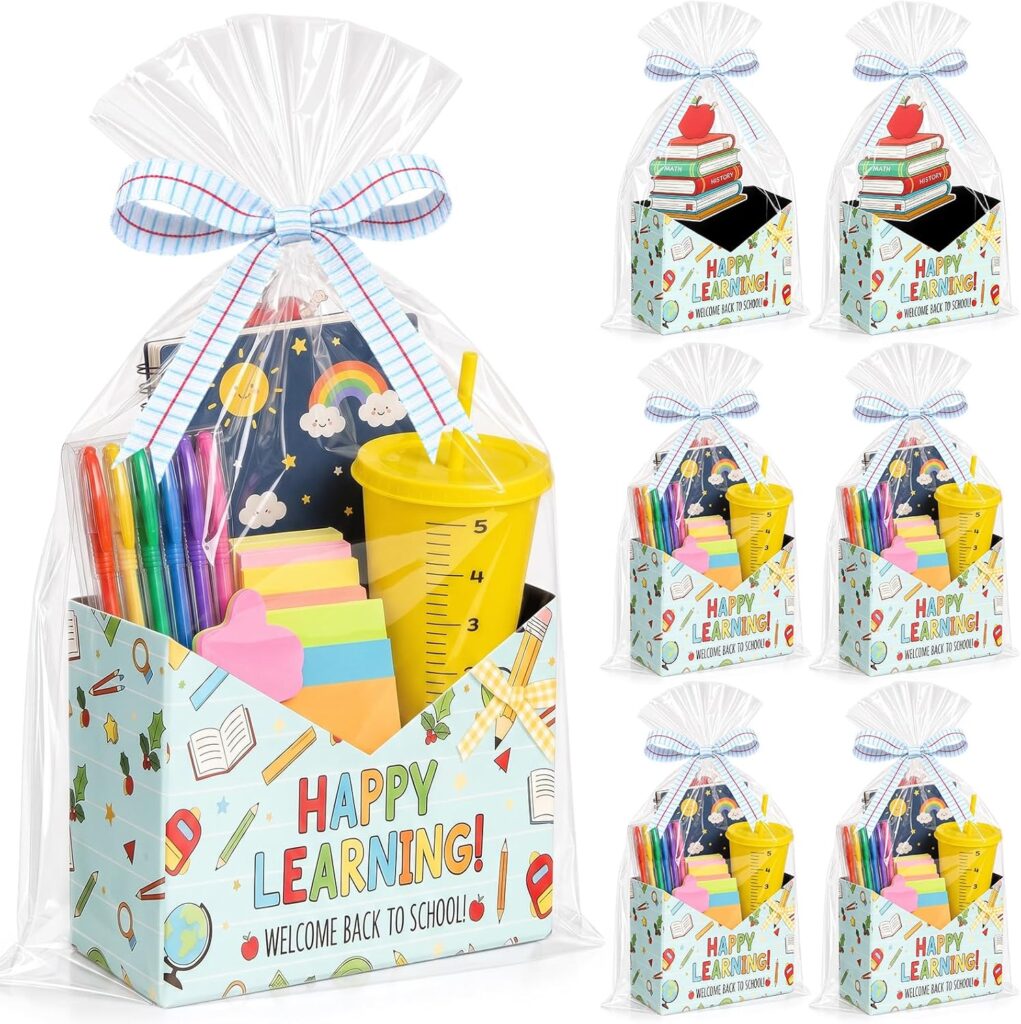 Kolldenn 6 Sets Teacher Gift Boxes with OPP Bags, Ribbon, Back to School