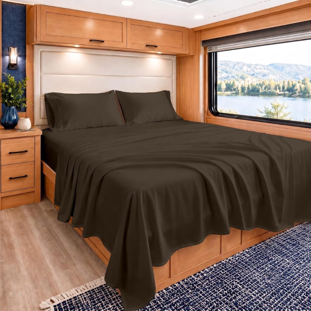 Kotton Culture Bed Sheets 4 Piece 100% Egyptian Cotton 600 Thread Count Soft Crisp Cooling Cotton Luxury Hotel Sheets Thick with 16" Inch Deep Pocket Snug Fit Smooth Sateen Weave (Chocolate,RV King)