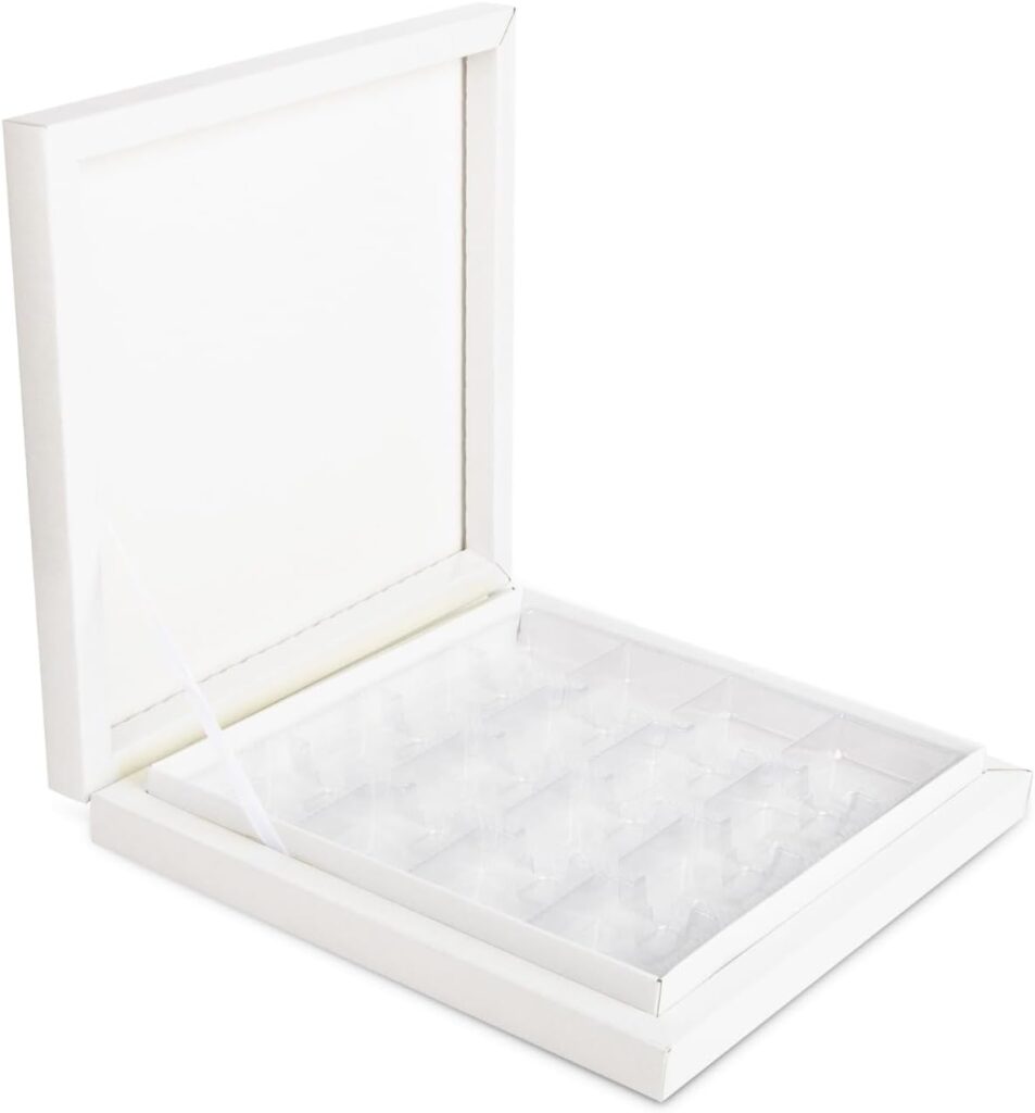 Luxury Chocolate Box with 4x4 Divider – Colorful Rigid Cardboard Gift Boxes – 16 Slot Empty Packaging for Handmade Chocolates, Wedding or Party Favor Display (White-1pcs)