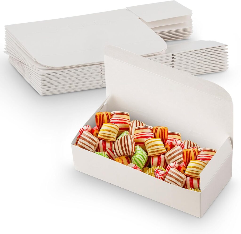 MT Products White Gift Boxes for Candy & Chocolates - 5" x 2 1/4" x 1 1/4" - Extra Small Auto-Bottom Fudge & Truffle Box (Pack of 20) - Made in USA - Ideal for Jewelry & Soap