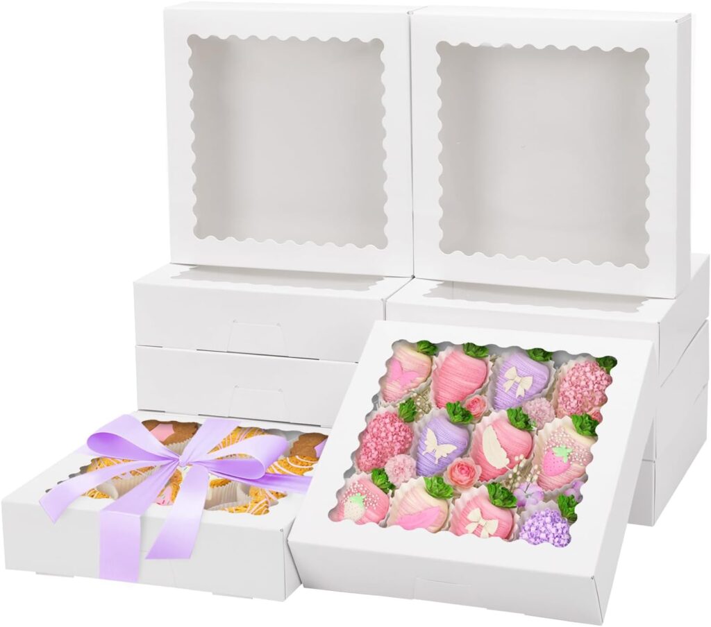 Moretoes 12pcs 8x8x2 Inches Treat Boxes, Cookie Boxes with Window