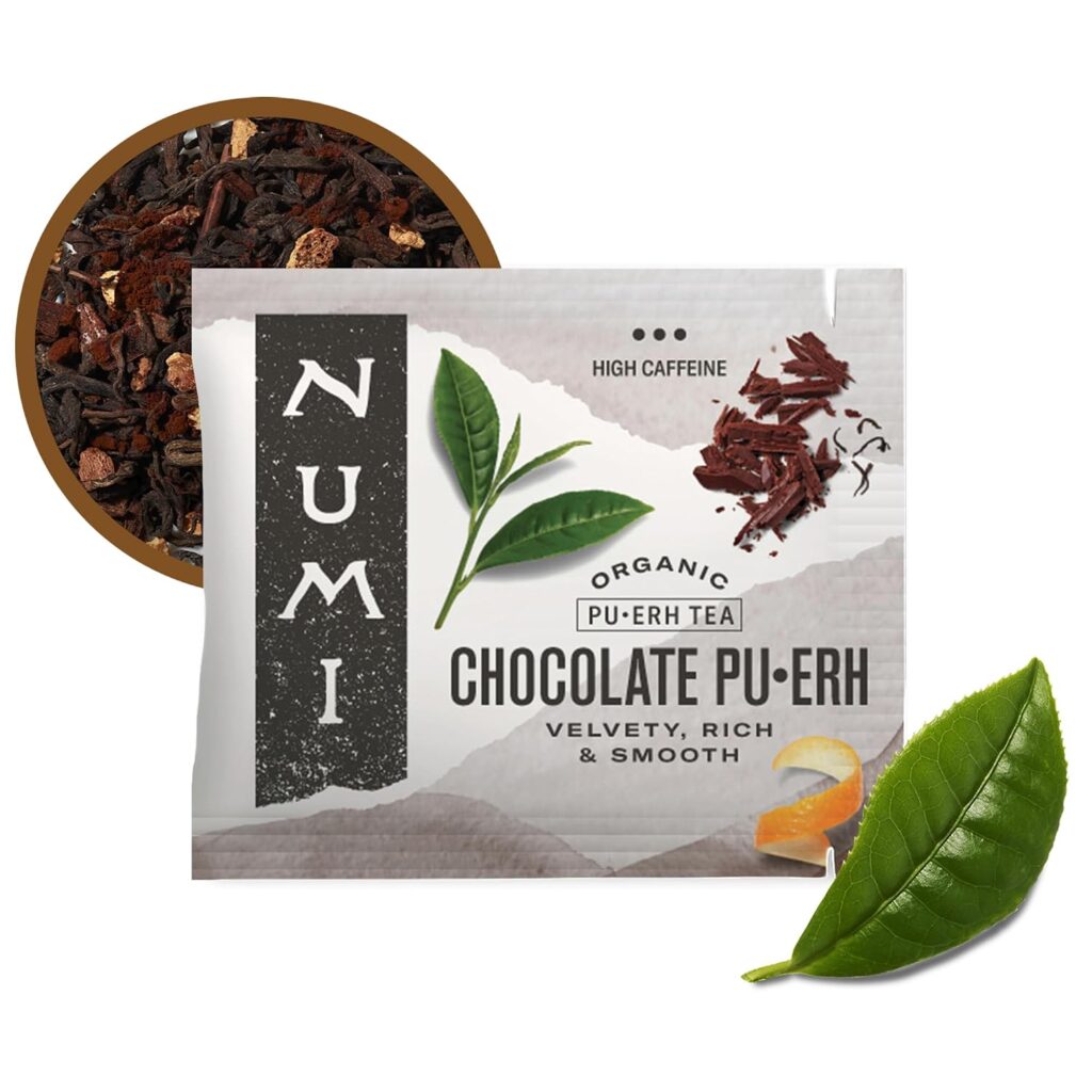 Numi Organic Chocolate Pu-erh Tea, 100 Dark Tea Bags, High Caffeine