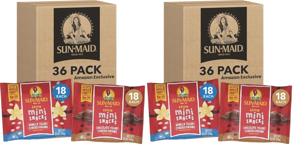 Sun-Maid Vanilla & Chocolate Yogurt Coated Raisins Variety Packets - 0.5 oz Mini Snack-Size Bag - Yogurt Covered Dried Fruit Snacks (Amazon Exclusive) (Pack of 72)